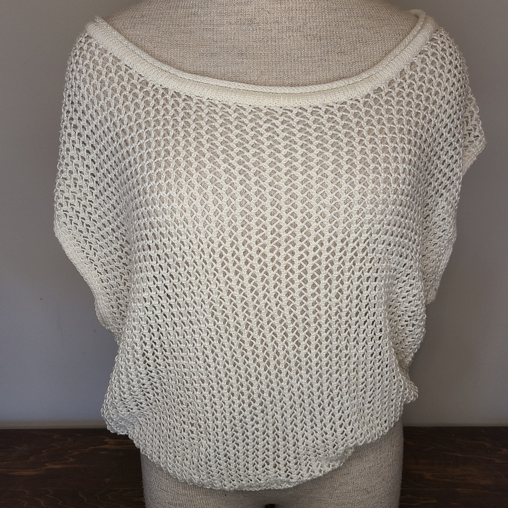 Garage Cream Color Crochet Cap Shoulder Top XS